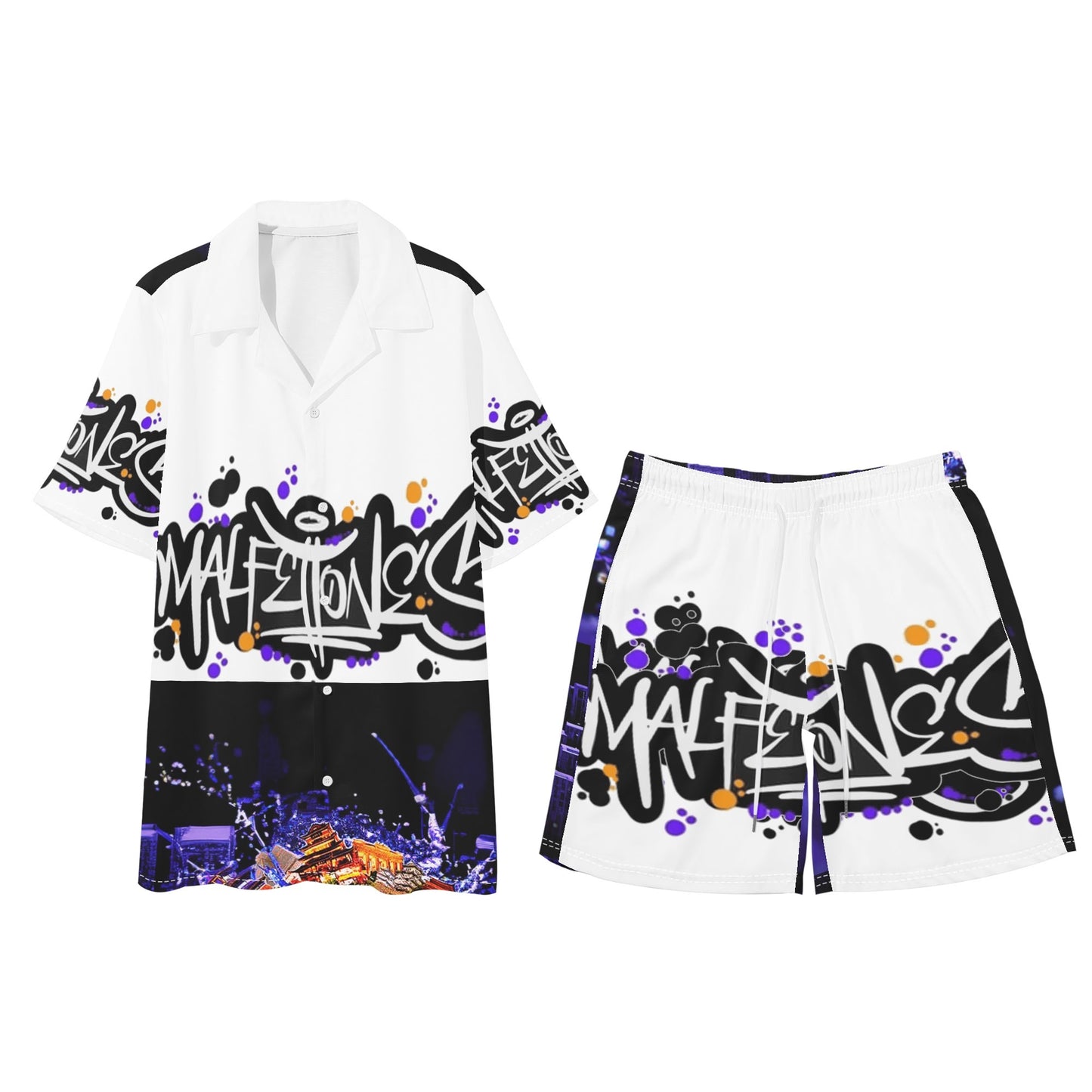 Malfettones Hawaiian Short Sleeve Shirt and Shorts Set