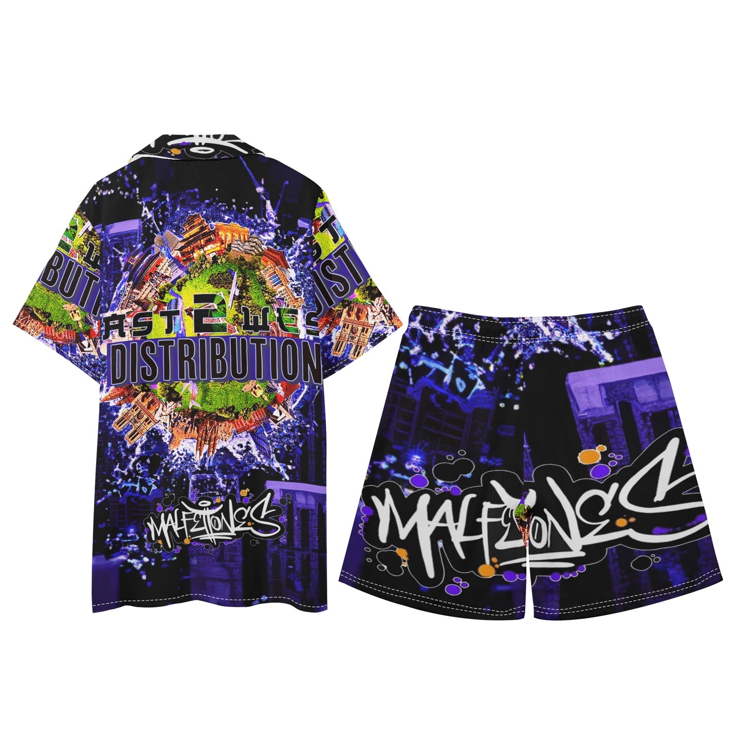 Malfettones Hawaiian Short Sleeve Shirt and Shorts Set