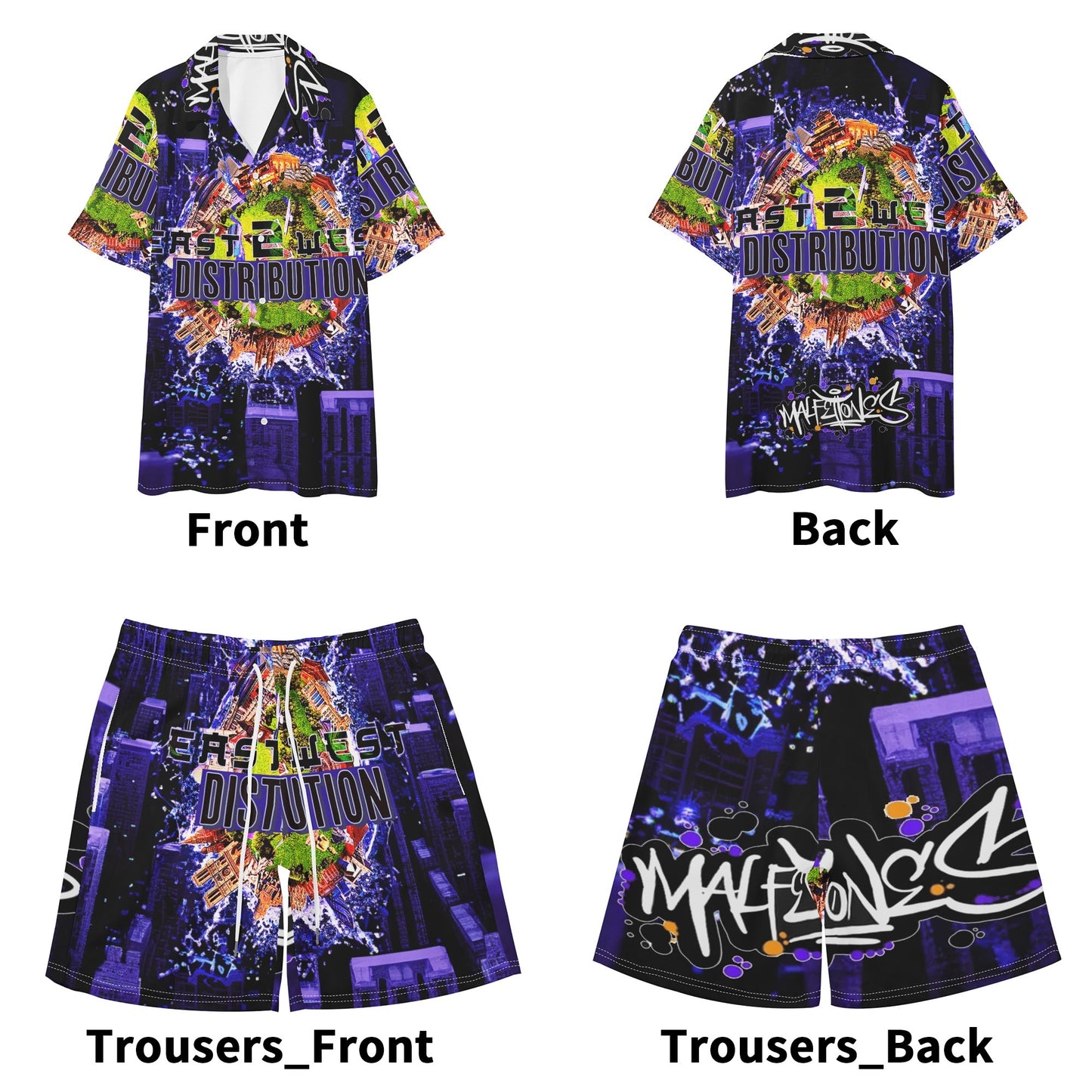 Malfettones Hawaiian Short Sleeve Shirt and Shorts Set